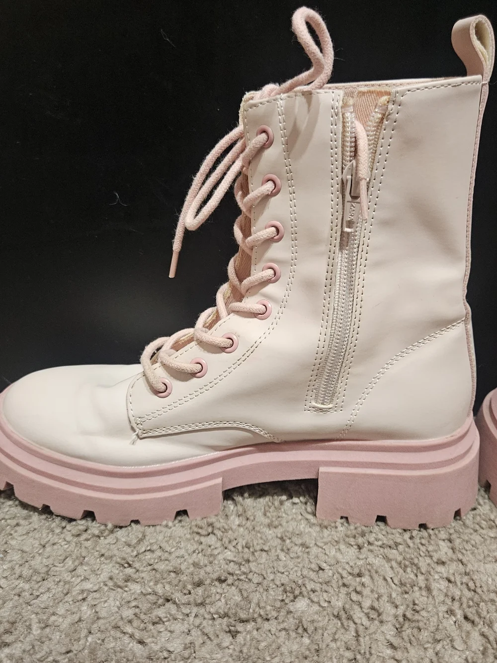 Zara Pink Platform Combat Boots Lace Up Side Zip Women’s US 4 Youth 3 EU 34